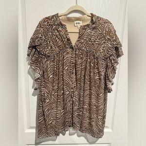 BiBi Brown and White sequin Zebra Print Blouse